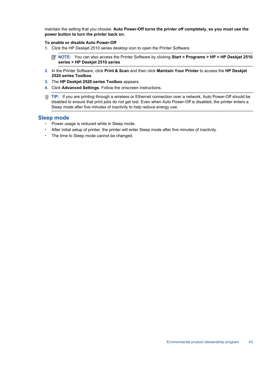 Sleep mode | HP Deskjet 2514 All-in-One Printer User Manual | Page 45 / 52