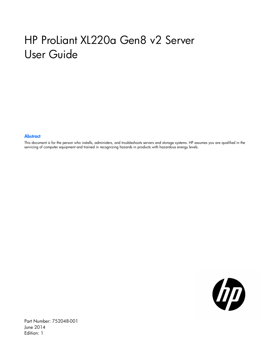 HP ProLiant XL220a Gen8 v2-Server User Manual | 74 pages