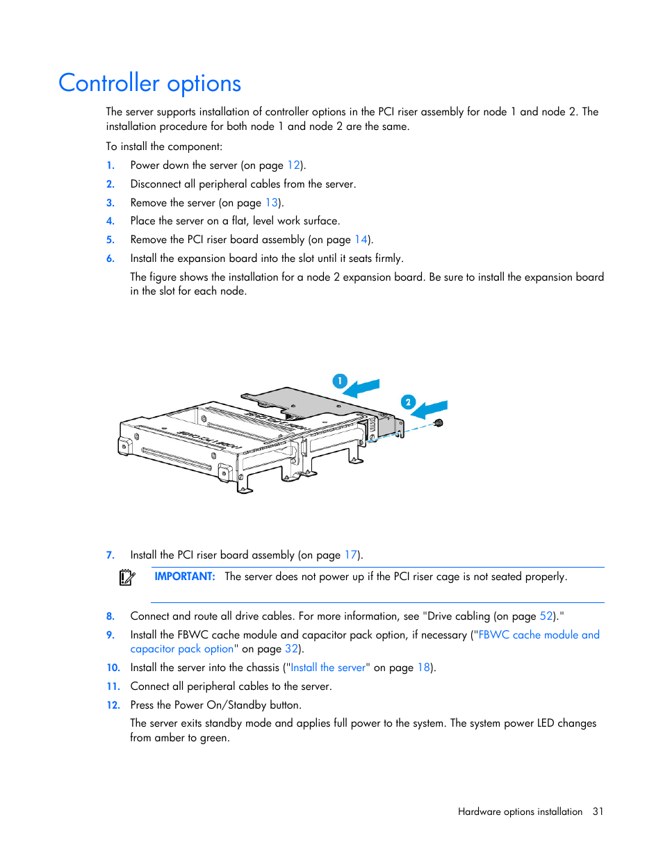 Controller options | HP ProLiant XL220a Gen8 v2-Server User Manual | Page 31 / 74