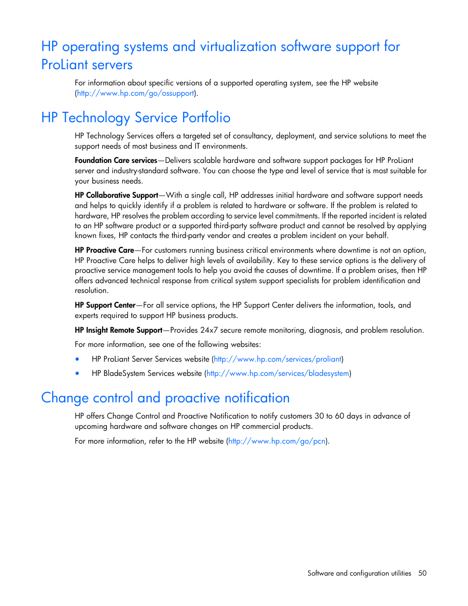 Hp technology service portfolio, Change control and proactive notification | HP ProLiant XL220a Gen8 v2-Server User Manual | Page 50 / 74