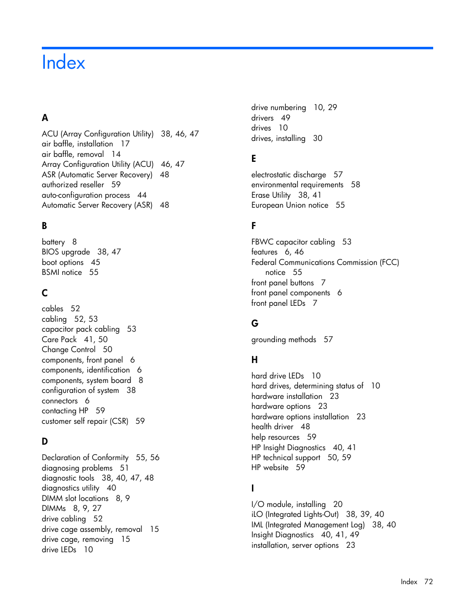 Index | HP ProLiant XL220a Gen8 v2-Server User Manual | Page 72 / 74