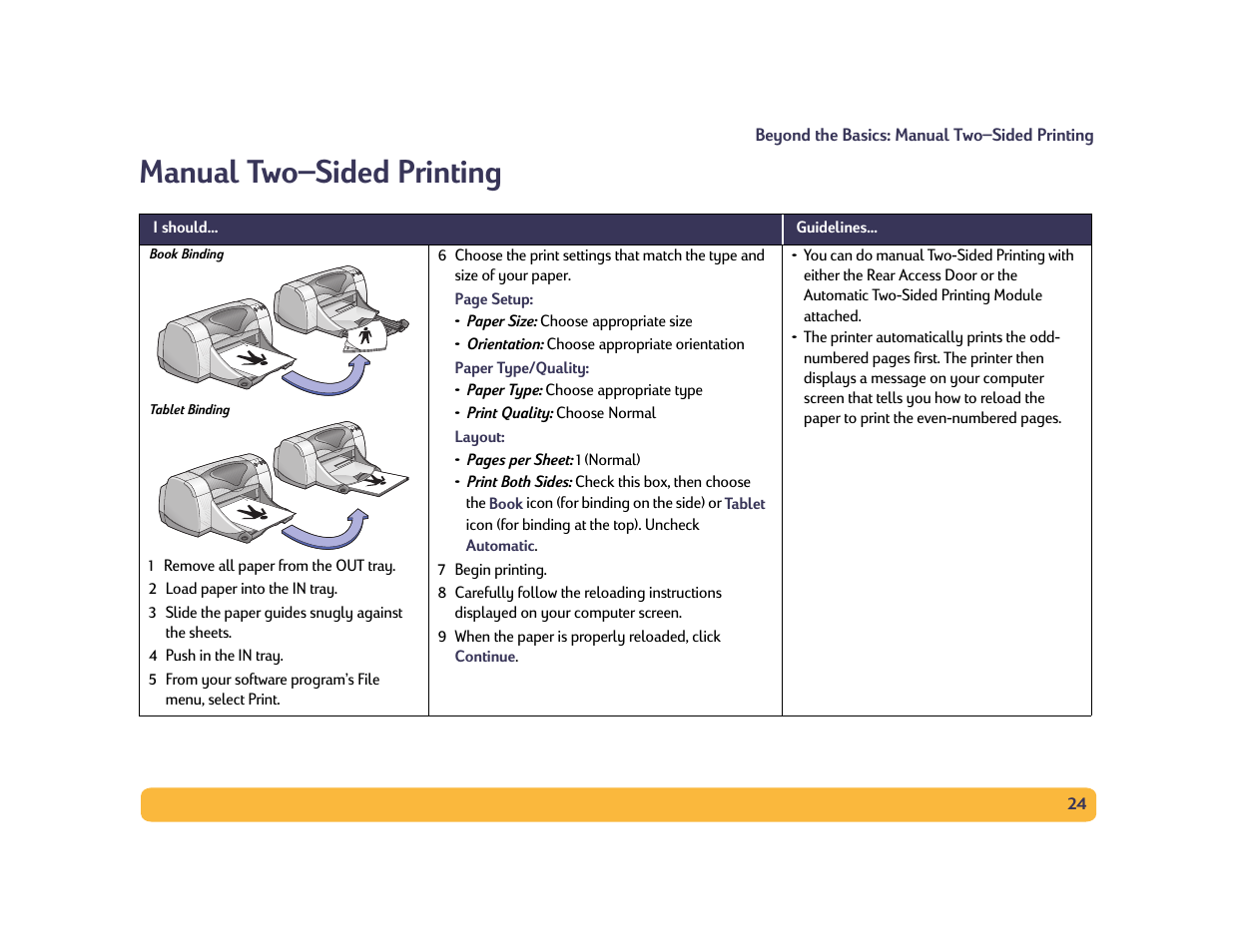 Manual two–sided printing | HP Deskjet 990cxi Printer User Manual | Page 24 / 85