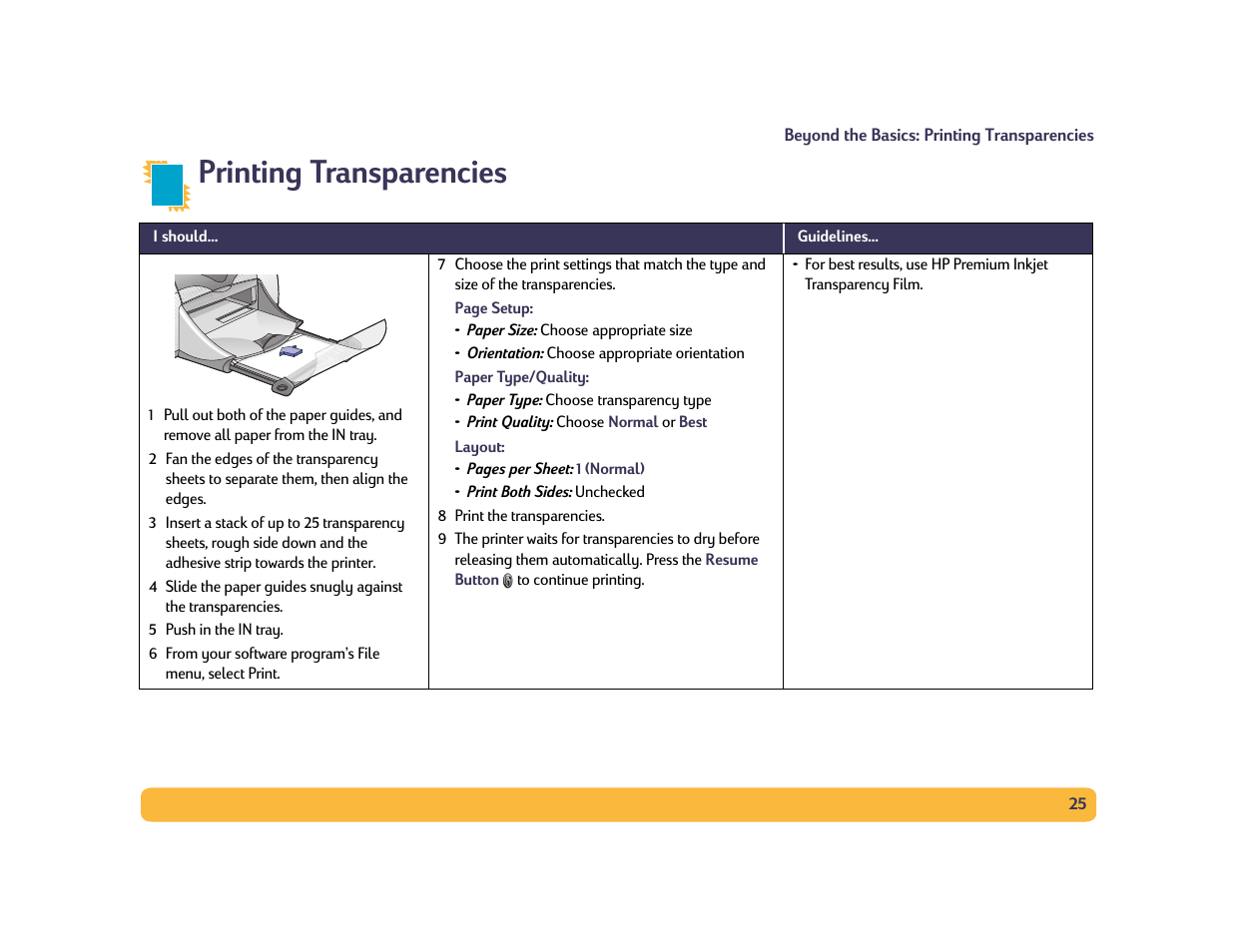 Printing transparencies | HP Deskjet 990cxi Printer User Manual | Page 25 / 85