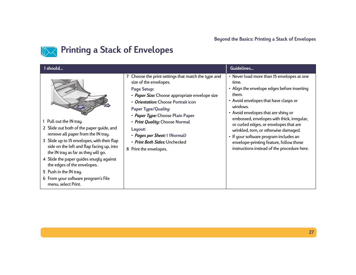 Printing a stack of envelopes | HP Deskjet 990cxi Printer User Manual | Page 27 / 85