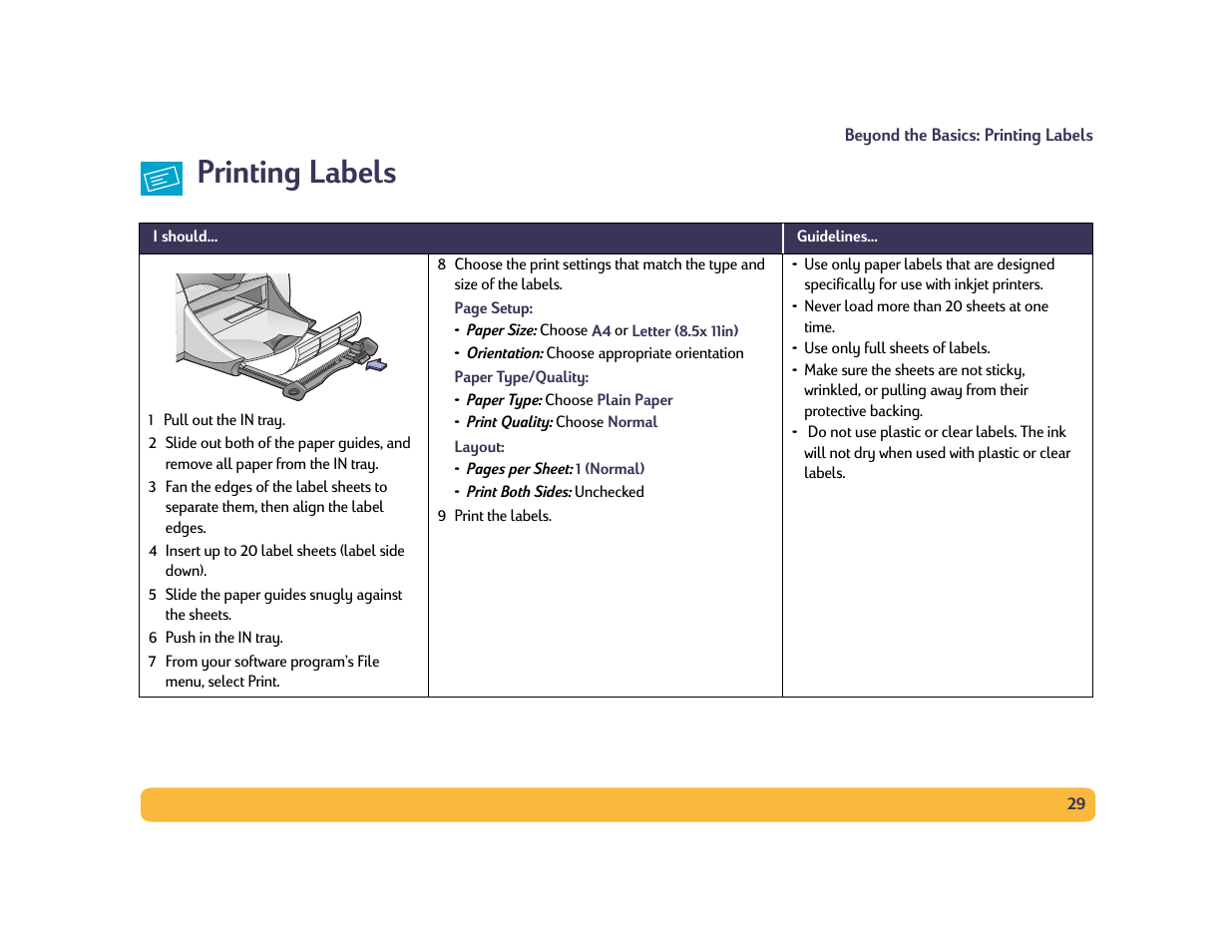 Printing labels | HP Deskjet 990cxi Printer User Manual | Page 29 / 85