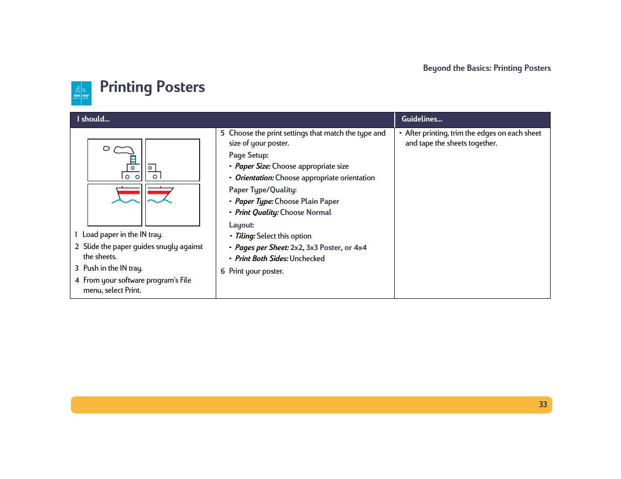 Printing posters | HP Deskjet 990cxi Printer User Manual | Page 33 / 85