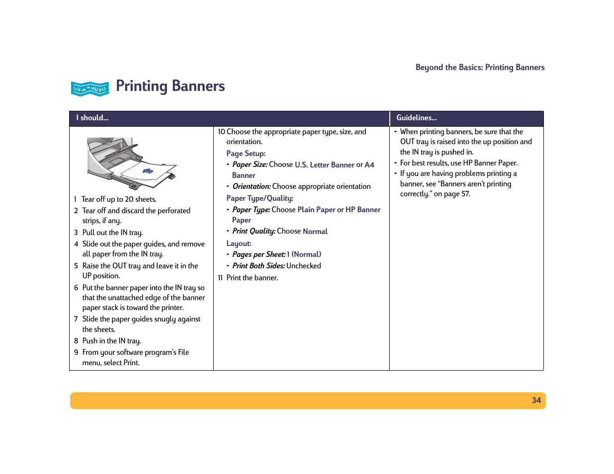 Printing banners | HP Deskjet 990cxi Printer User Manual | Page 34 / 85