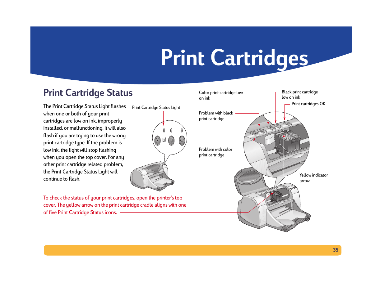 Print cartridges, Print cartridge status | HP Deskjet 990cxi Printer User Manual | Page 35 / 85