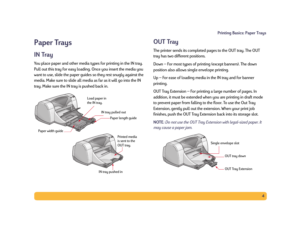 Paper trays, In tray, Out tray | HP Deskjet 990cxi Printer User Manual | Page 4 / 85