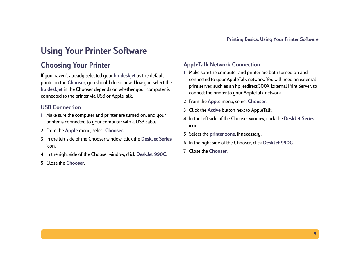 Using your printer software, Choosing your printer | HP Deskjet 990cxi Printer User Manual | Page 5 / 85