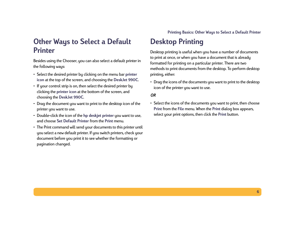 Other ways to select a default printer, Desktop printing, 6 desktop printing | HP Deskjet 990cxi Printer User Manual | Page 6 / 85