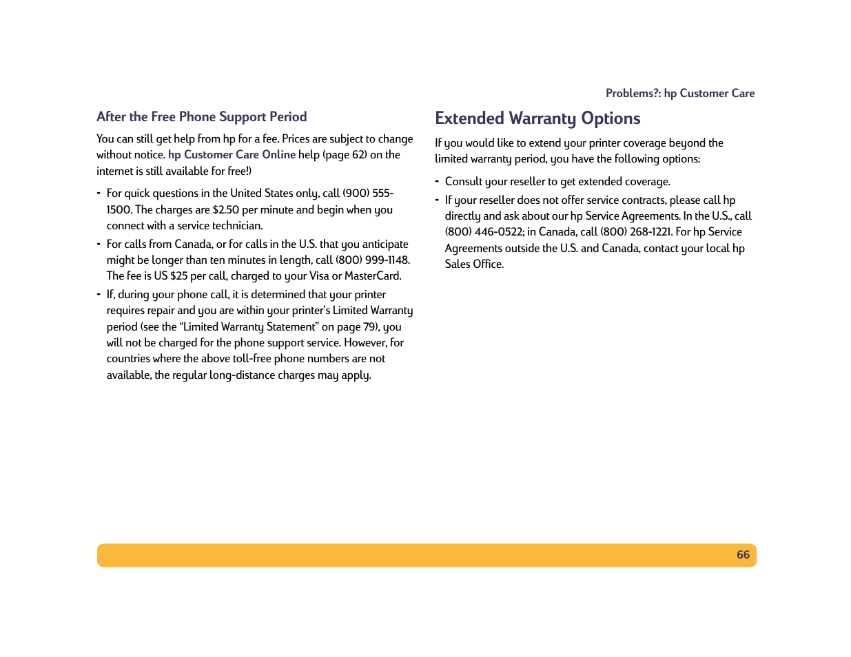 Extended warranty options | HP Deskjet 990cxi Printer User Manual | Page 66 / 85