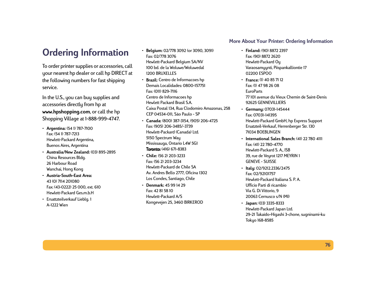 Ordering information | HP Deskjet 990cxi Printer User Manual | Page 76 / 85