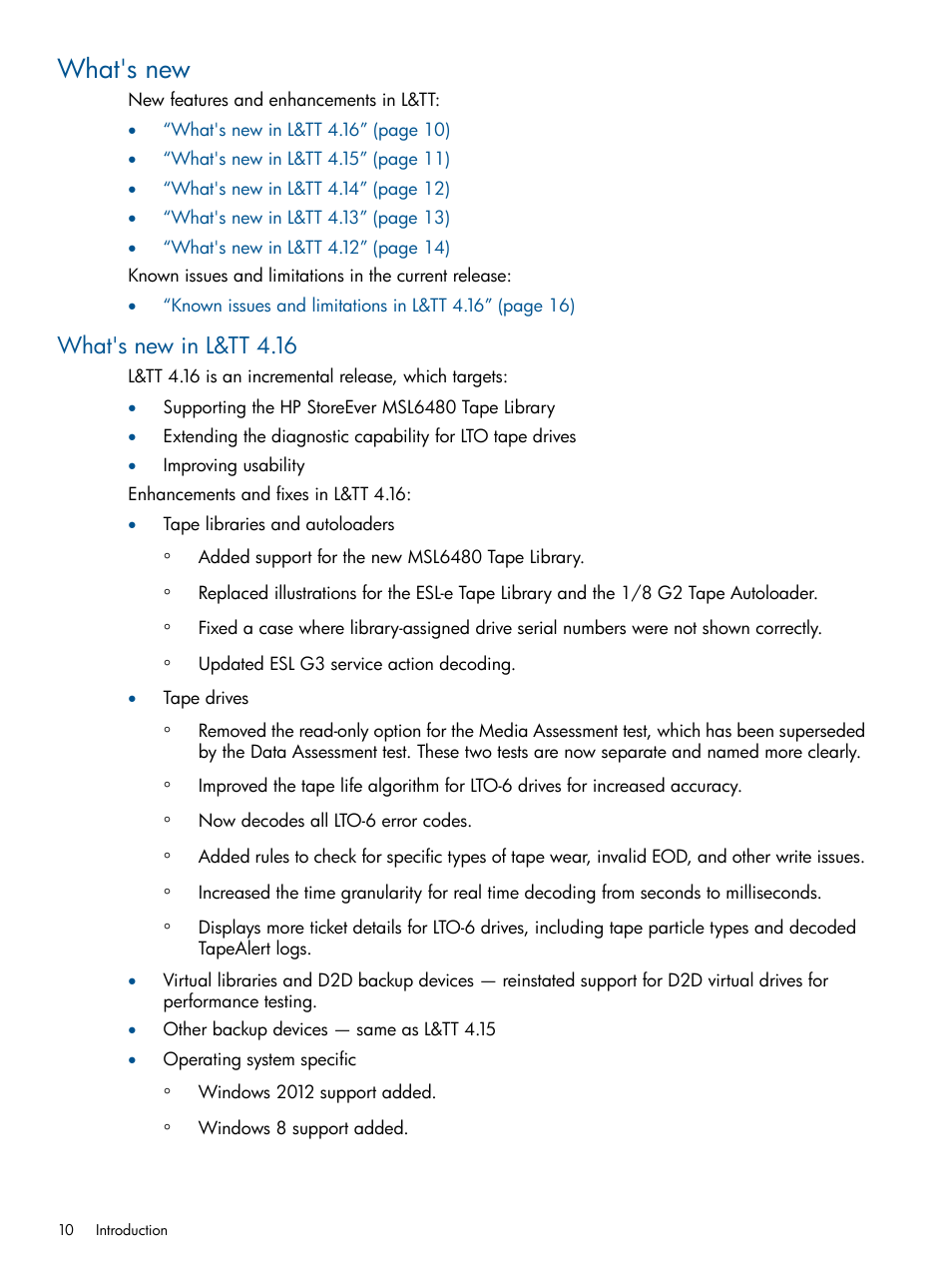 What's new, What's new in l&tt 4.16 | HP StoreEver TapeAssure Software User Manual | Page 10 / 213