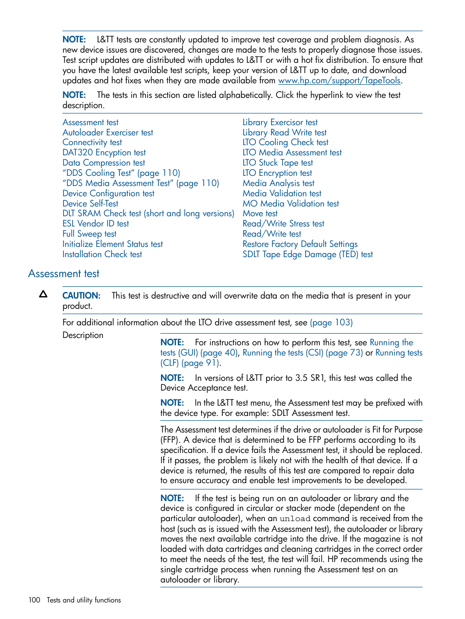 Assessment test | HP StoreEver TapeAssure Software User Manual | Page 100 / 213