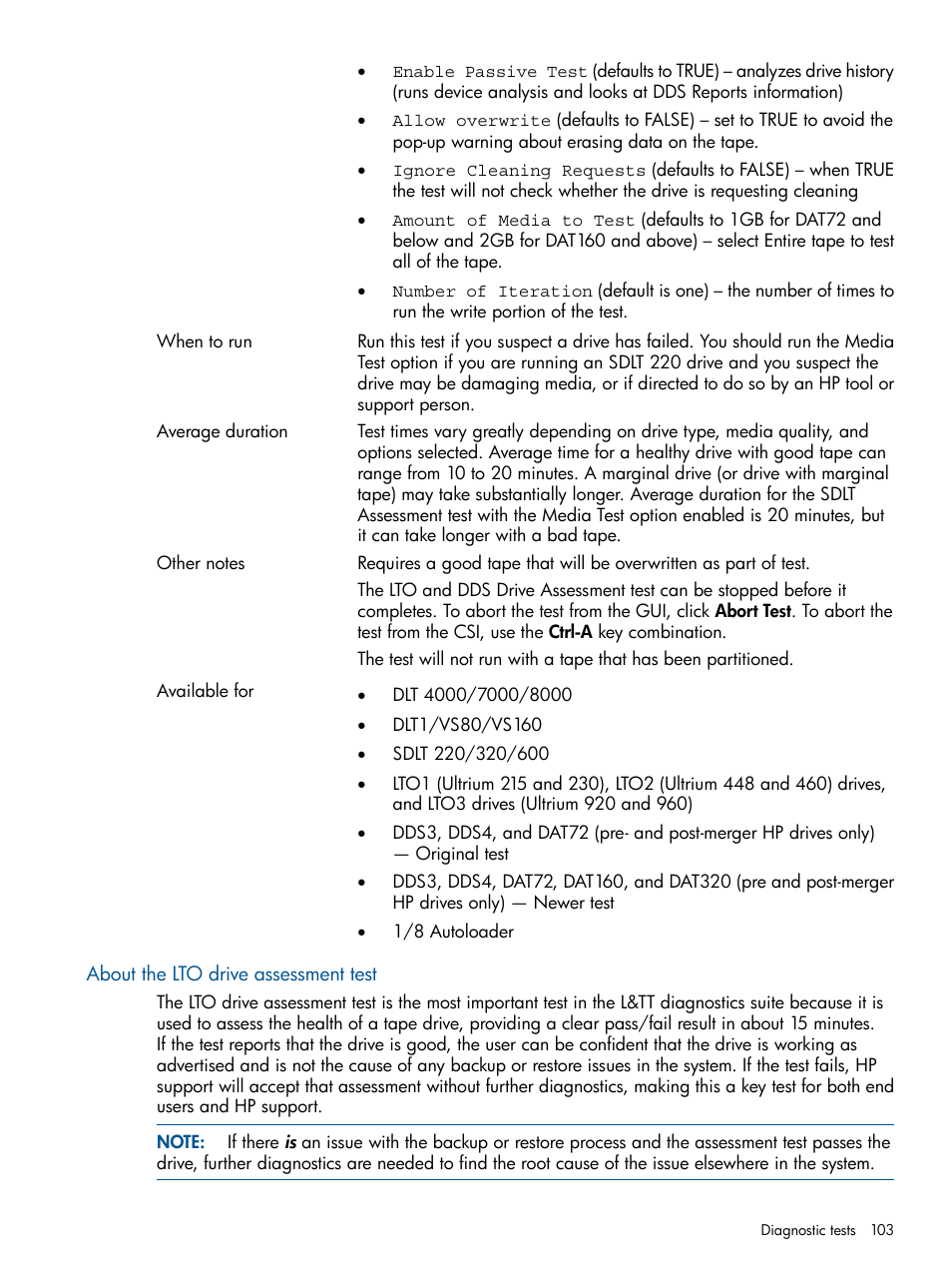 About the lto drive assessment test | HP StoreEver TapeAssure Software User Manual | Page 103 / 213