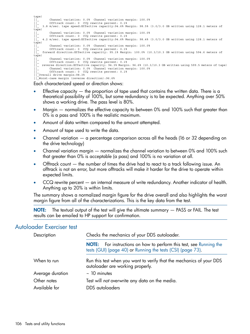 Autoloader exerciser test | HP StoreEver TapeAssure Software User Manual | Page 106 / 213