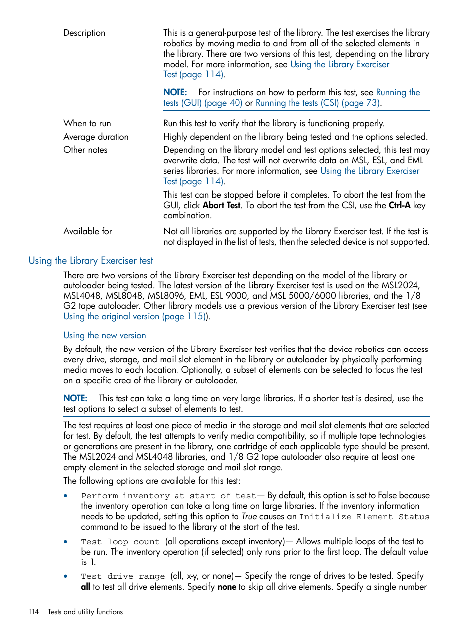 Using the library exerciser test, Using the new version | HP StoreEver TapeAssure Software User Manual | Page 114 / 213