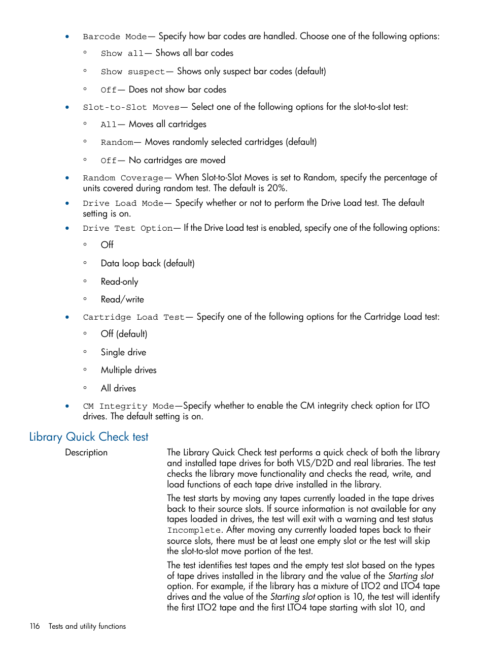Library quick check test | HP StoreEver TapeAssure Software User Manual | Page 116 / 213