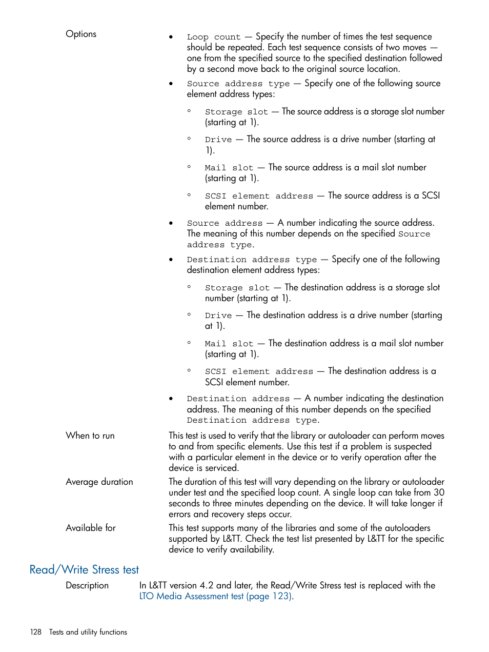 Read/write stress test | HP StoreEver TapeAssure Software User Manual | Page 128 / 213