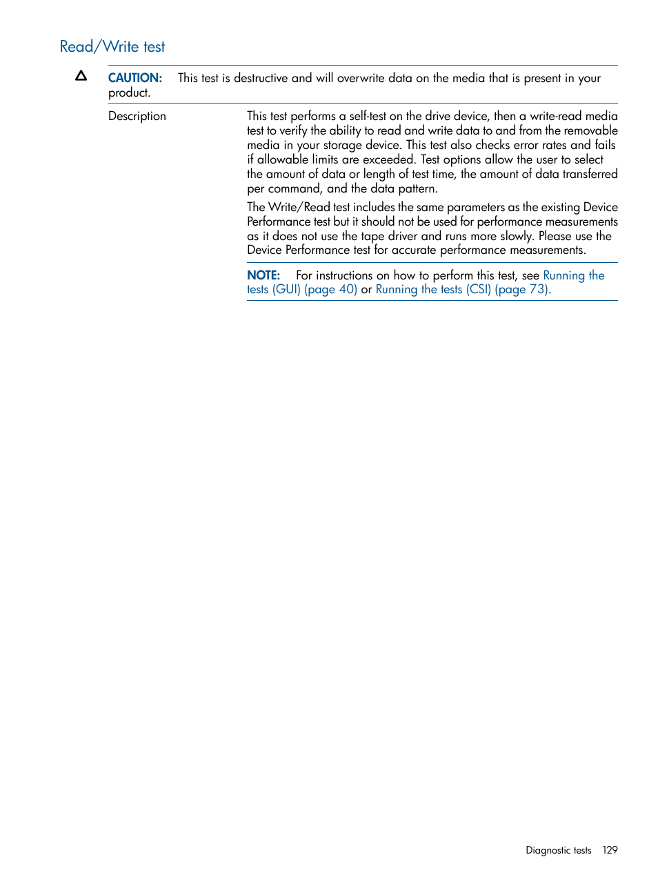 Read/write test | HP StoreEver TapeAssure Software User Manual | Page 129 / 213