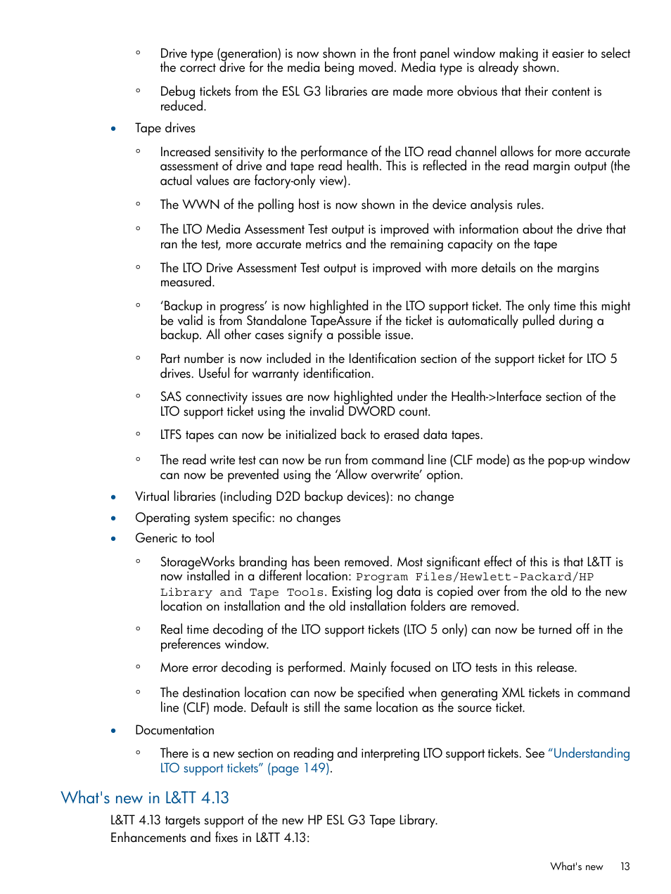What's new in l&tt 4.13 | HP StoreEver TapeAssure Software User Manual | Page 13 / 213