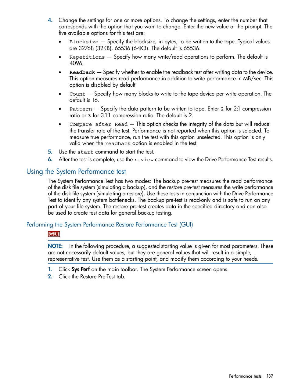 Using the system performance test, Using the system performance | HP StoreEver TapeAssure Software User Manual | Page 137 / 213