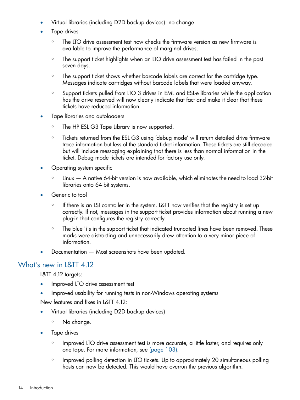 What's new in l&tt 4.12 | HP StoreEver TapeAssure Software User Manual | Page 14 / 213