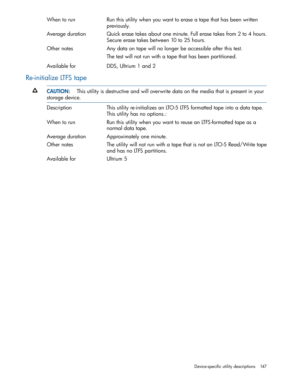 Re-initialize ltfs tape | HP StoreEver TapeAssure Software User Manual | Page 147 / 213