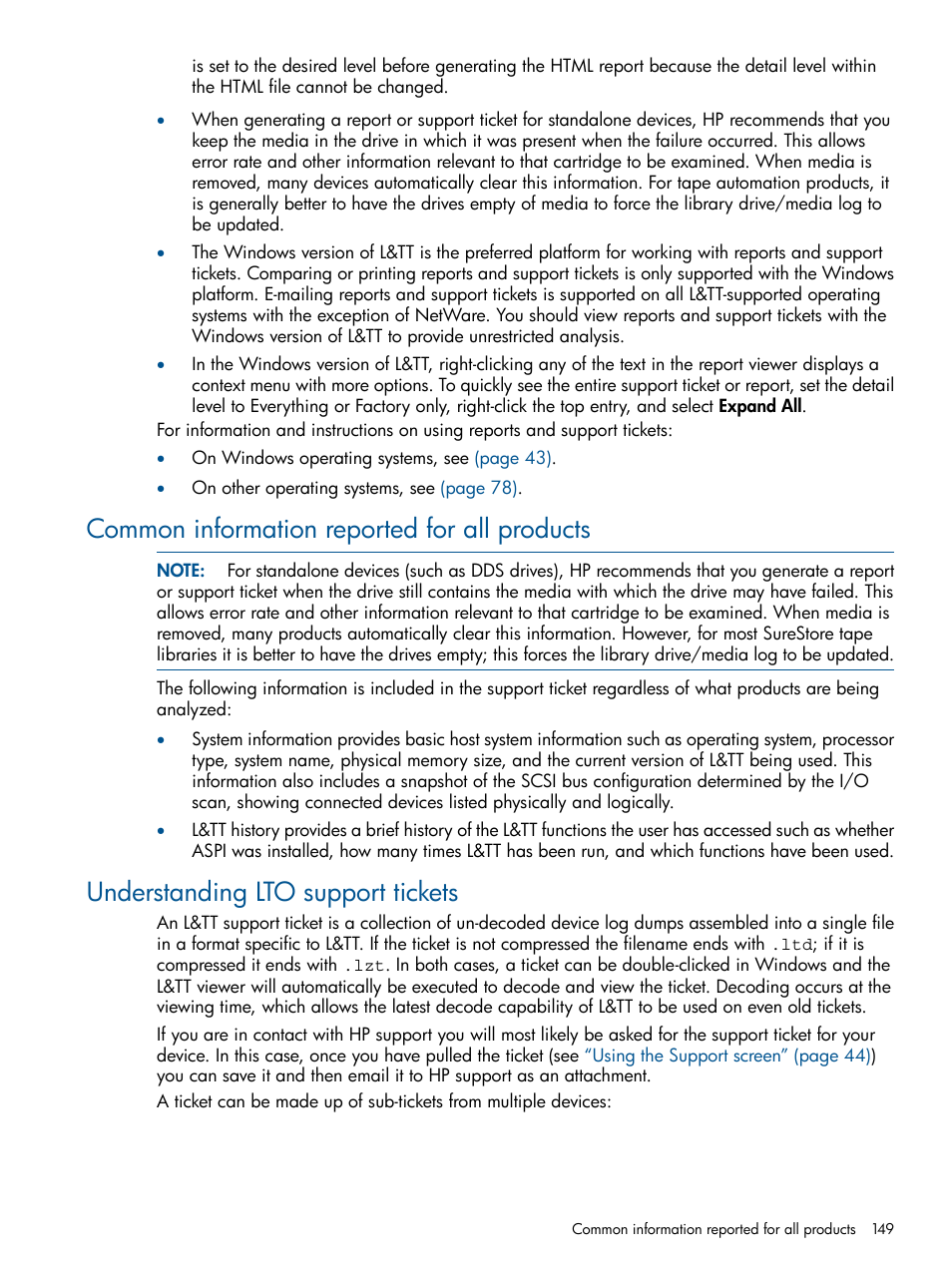 Common information reported for all products, Understanding lto support tickets | HP StoreEver TapeAssure Software User Manual | Page 149 / 213