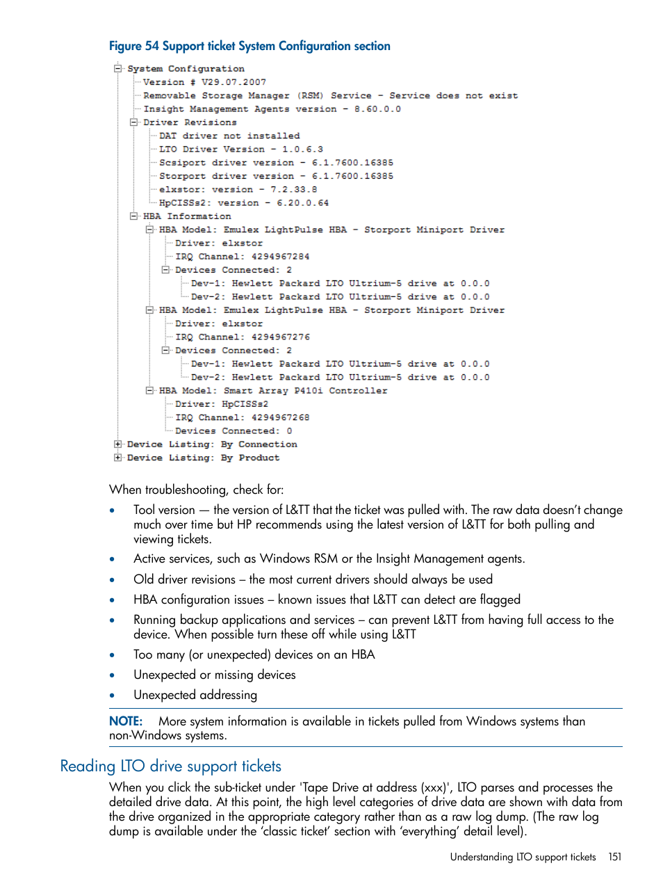 Reading lto drive support tickets | HP StoreEver TapeAssure Software User Manual | Page 151 / 213