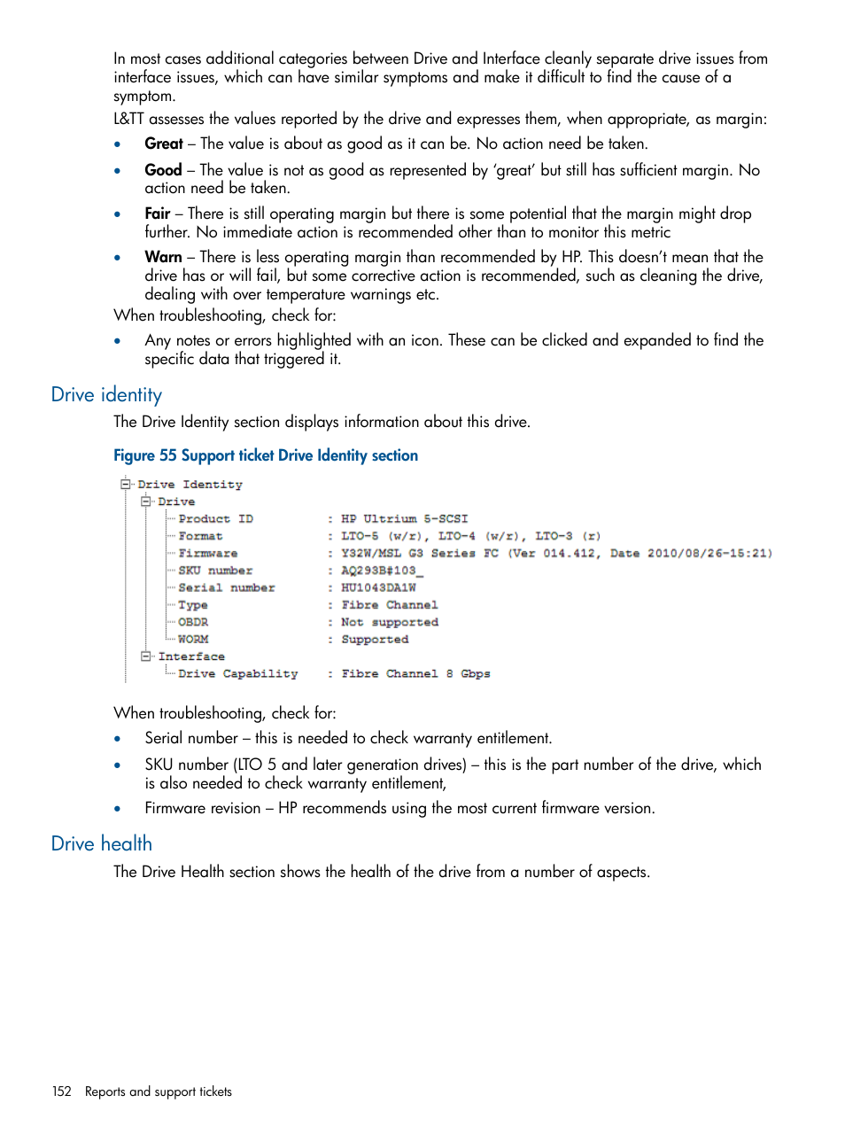 Drive identity, Drive health, Drive identity drive health | HP StoreEver TapeAssure Software User Manual | Page 152 / 213