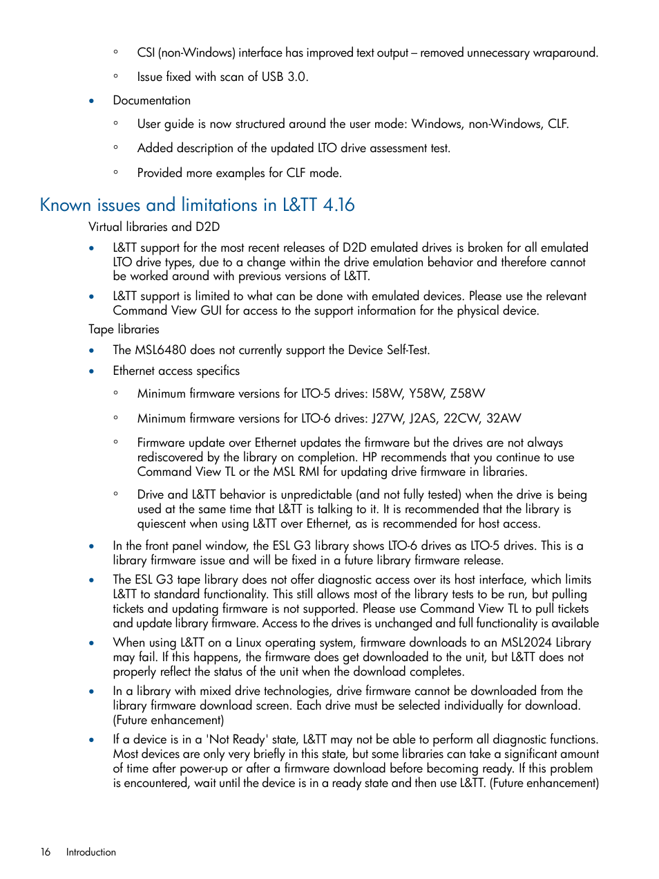 Known issues and limitations in l&tt 4.16 | HP StoreEver TapeAssure Software User Manual | Page 16 / 213