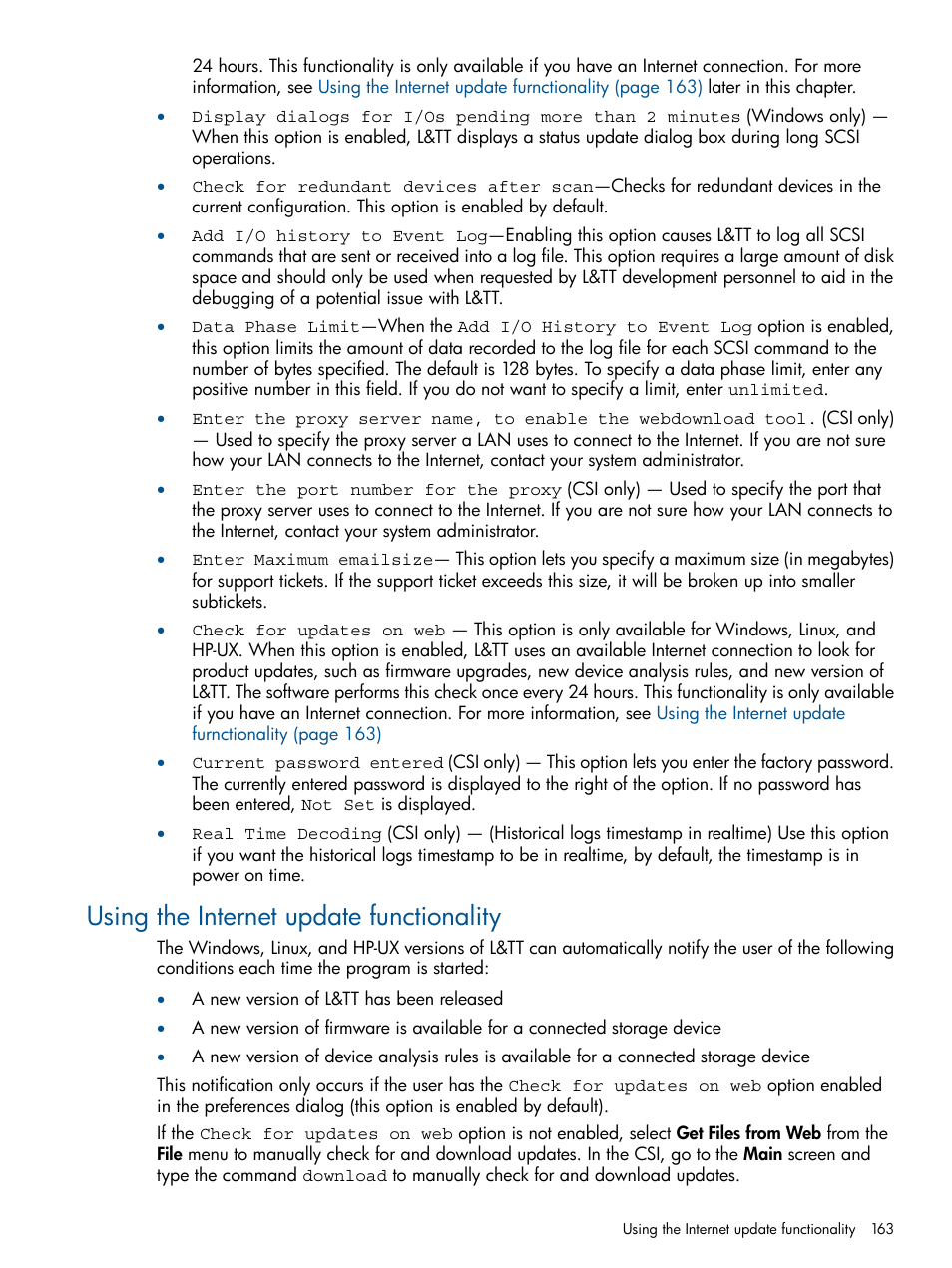 Using the internet update functionality, Using the internet update furnctionality | HP StoreEver TapeAssure Software User Manual | Page 163 / 213