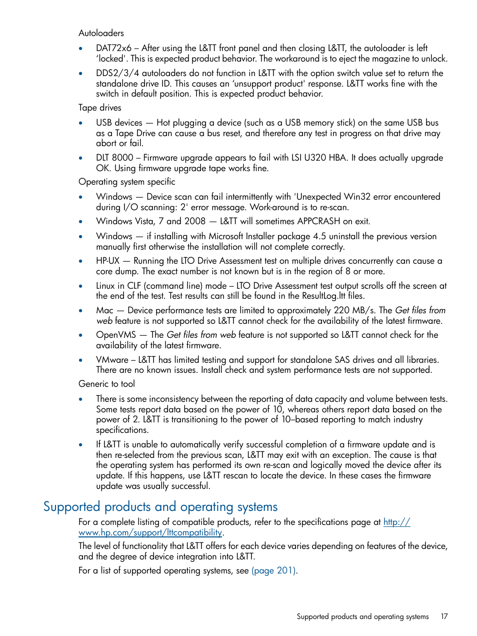 Supported products and operating systems | HP StoreEver TapeAssure Software User Manual | Page 17 / 213