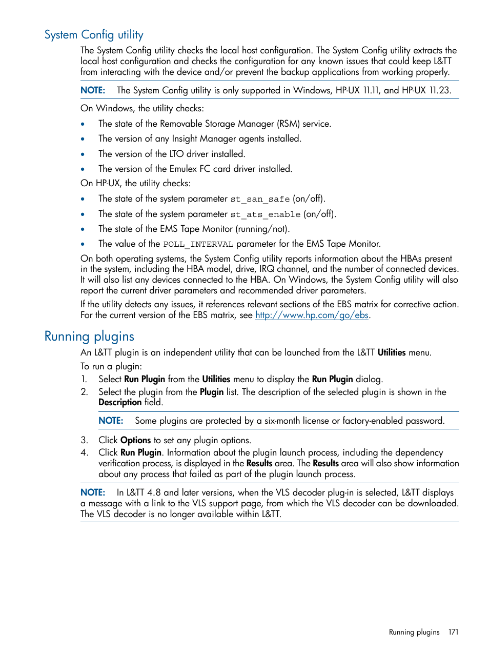 System config utility, Running plugins | HP StoreEver TapeAssure Software User Manual | Page 171 / 213