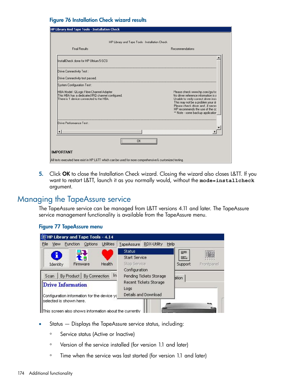 Managing the tapeassure service, Managing the tape assure service | HP StoreEver TapeAssure Software User Manual | Page 174 / 213
