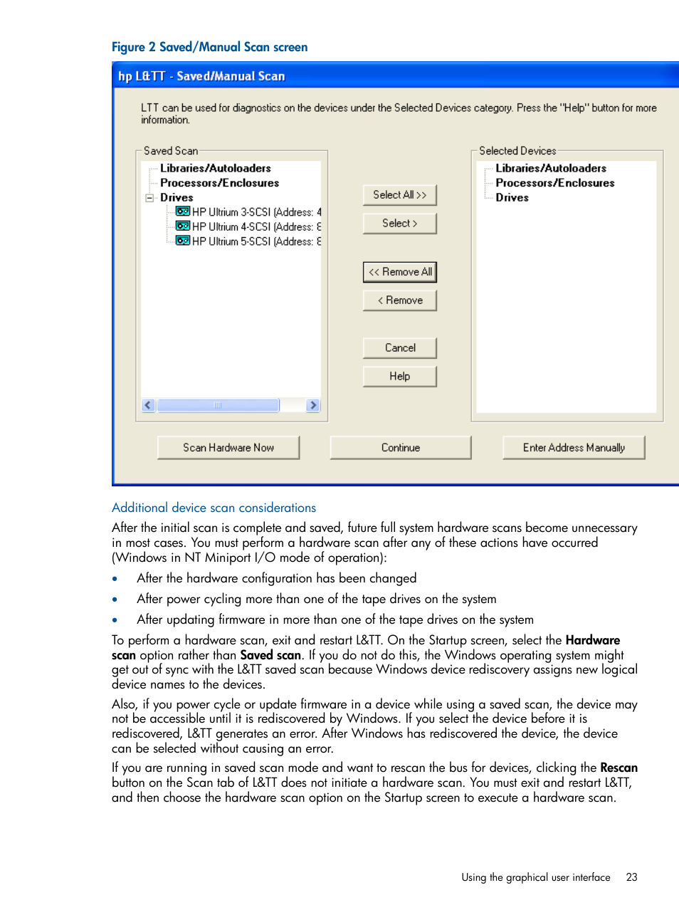 Additional device scan considerations | HP StoreEver TapeAssure Software User Manual | Page 23 / 213