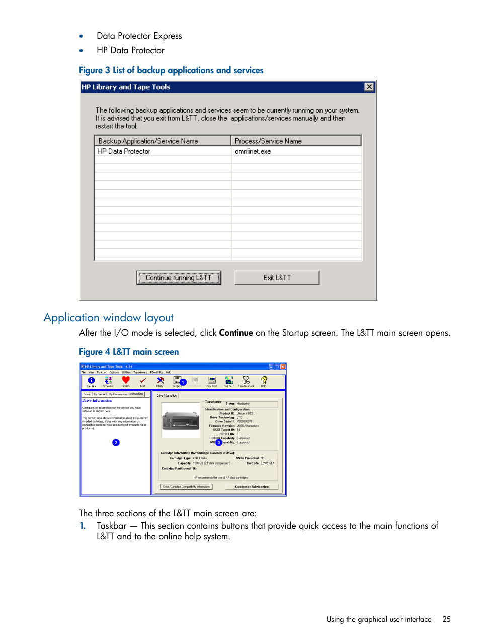 Application window layout | HP StoreEver TapeAssure Software User Manual | Page 25 / 213