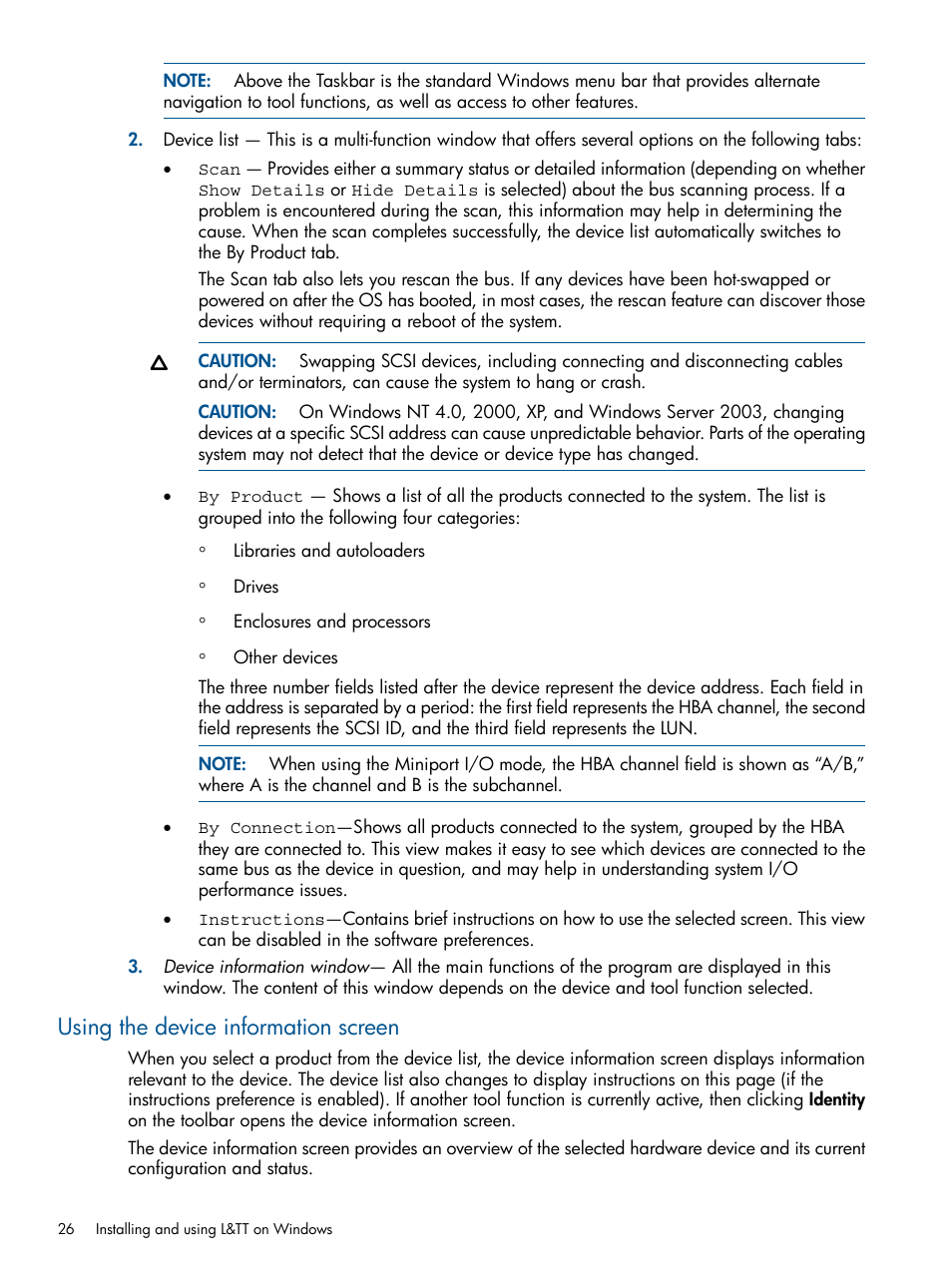 Using the device information screen | HP StoreEver TapeAssure Software User Manual | Page 26 / 213
