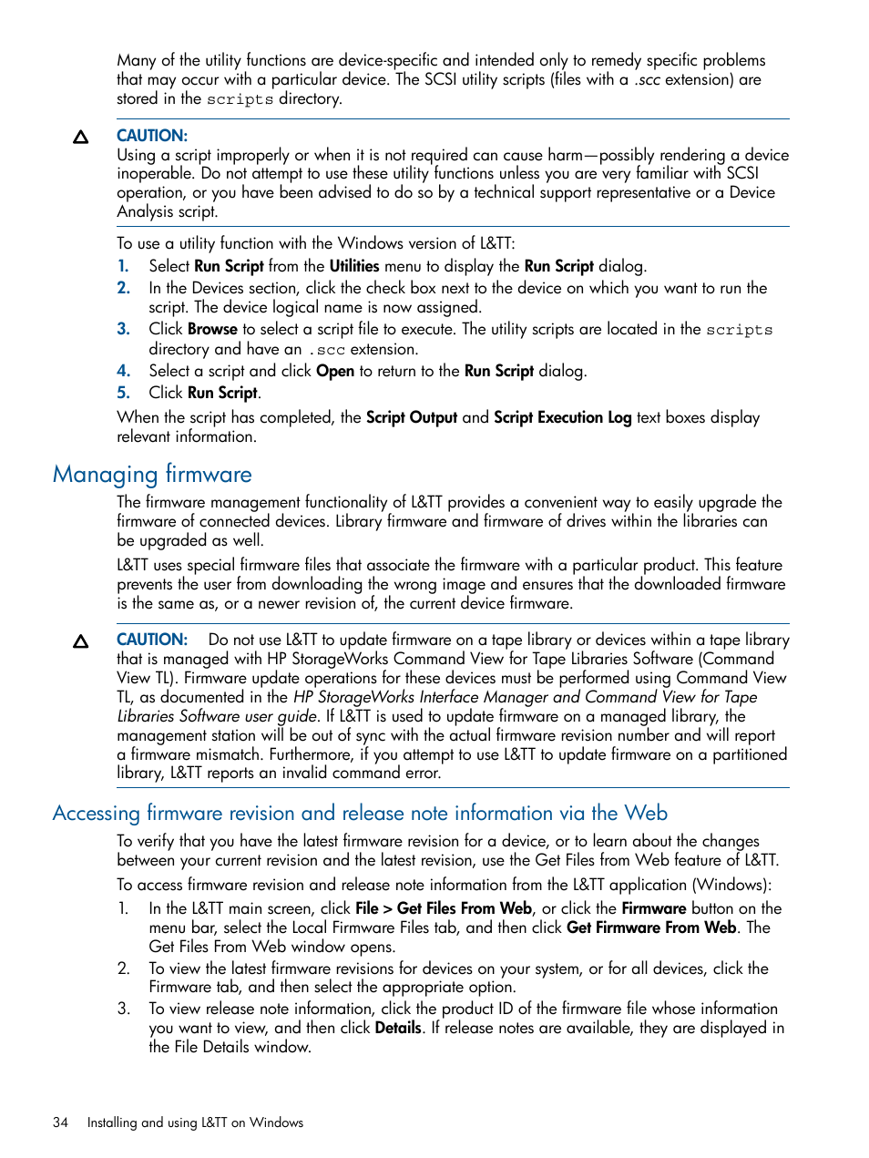 Managing firmware | HP StoreEver TapeAssure Software User Manual | Page 34 / 213