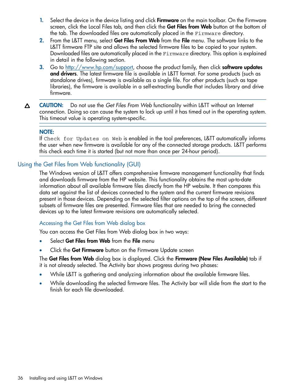Using the get files from web functionality (gui), Accessing the get files from web dialog box | HP StoreEver TapeAssure Software User Manual | Page 36 / 213
