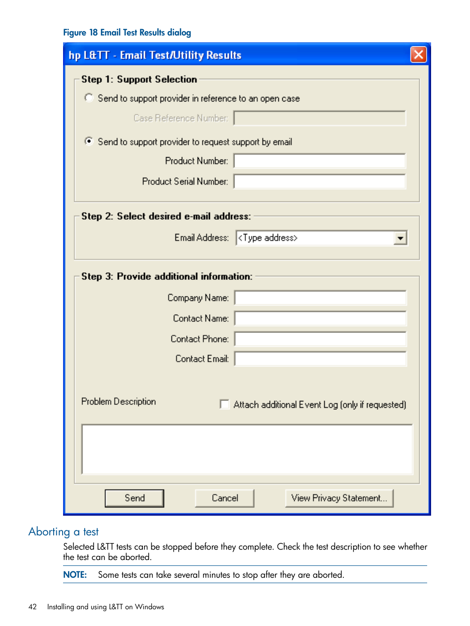 Aborting a test | HP StoreEver TapeAssure Software User Manual | Page 42 / 213