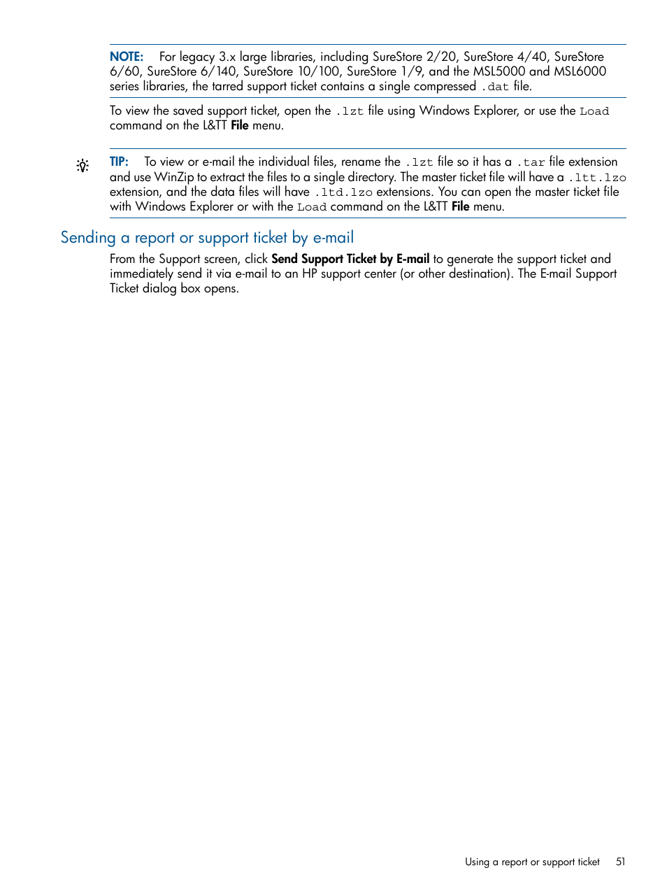 Sending a report or support ticket by e-mail | HP StoreEver TapeAssure Software User Manual | Page 51 / 213