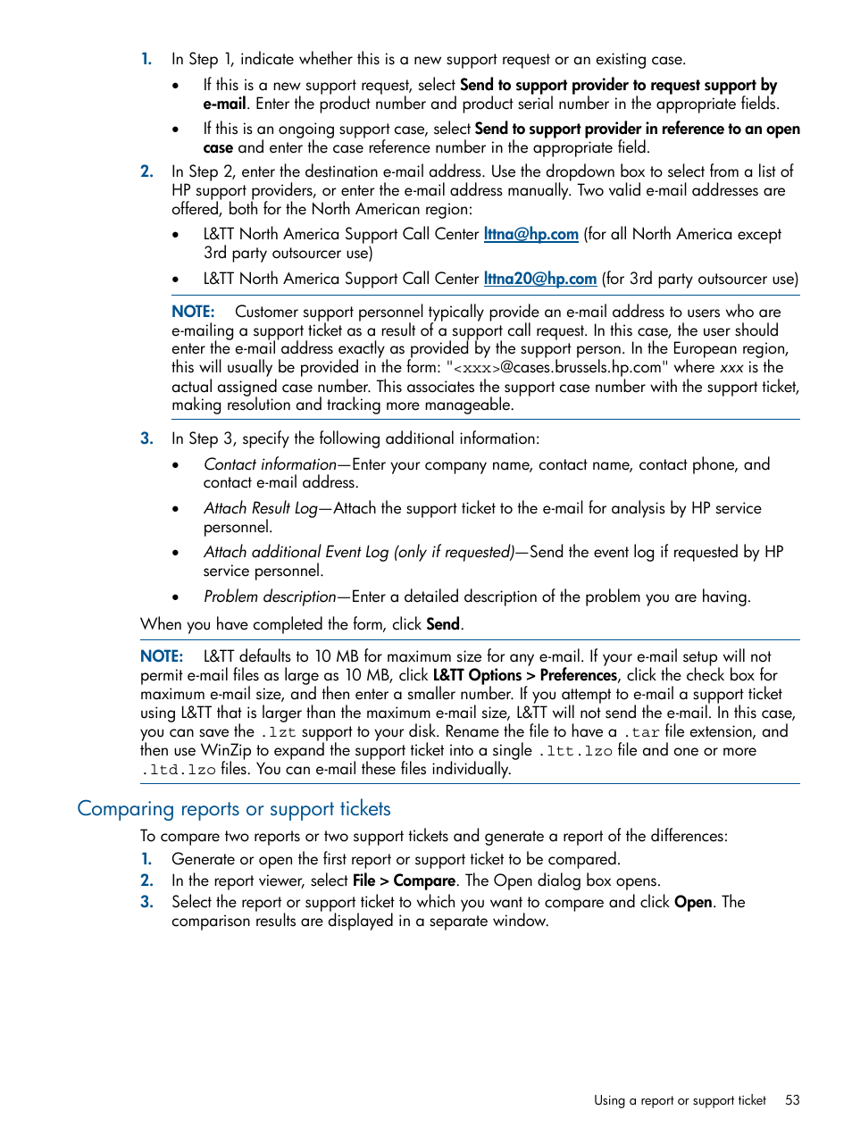 Comparing reports or support tickets | HP StoreEver TapeAssure Software User Manual | Page 53 / 213