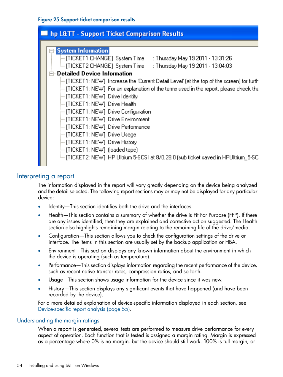 Interpreting a report, Understanding the margin ratings | HP StoreEver TapeAssure Software User Manual | Page 54 / 213