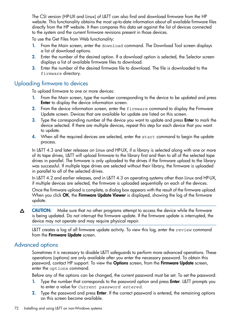 Uploading firmware to devices, Advanced options, Uploading firmware to devices advanced options | HP StoreEver TapeAssure Software User Manual | Page 72 / 213
