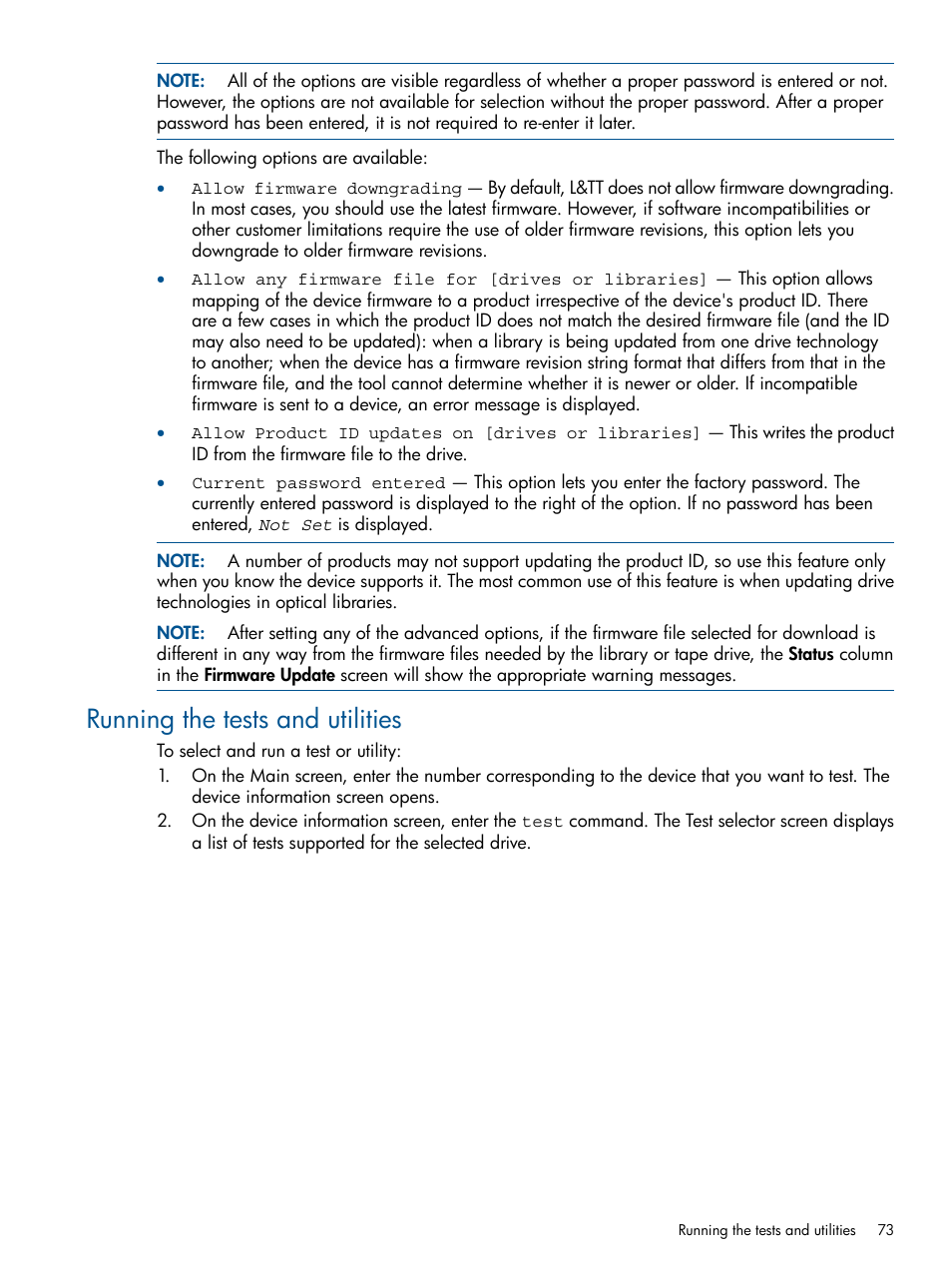 Running the tests and utilities | HP StoreEver TapeAssure Software User Manual | Page 73 / 213