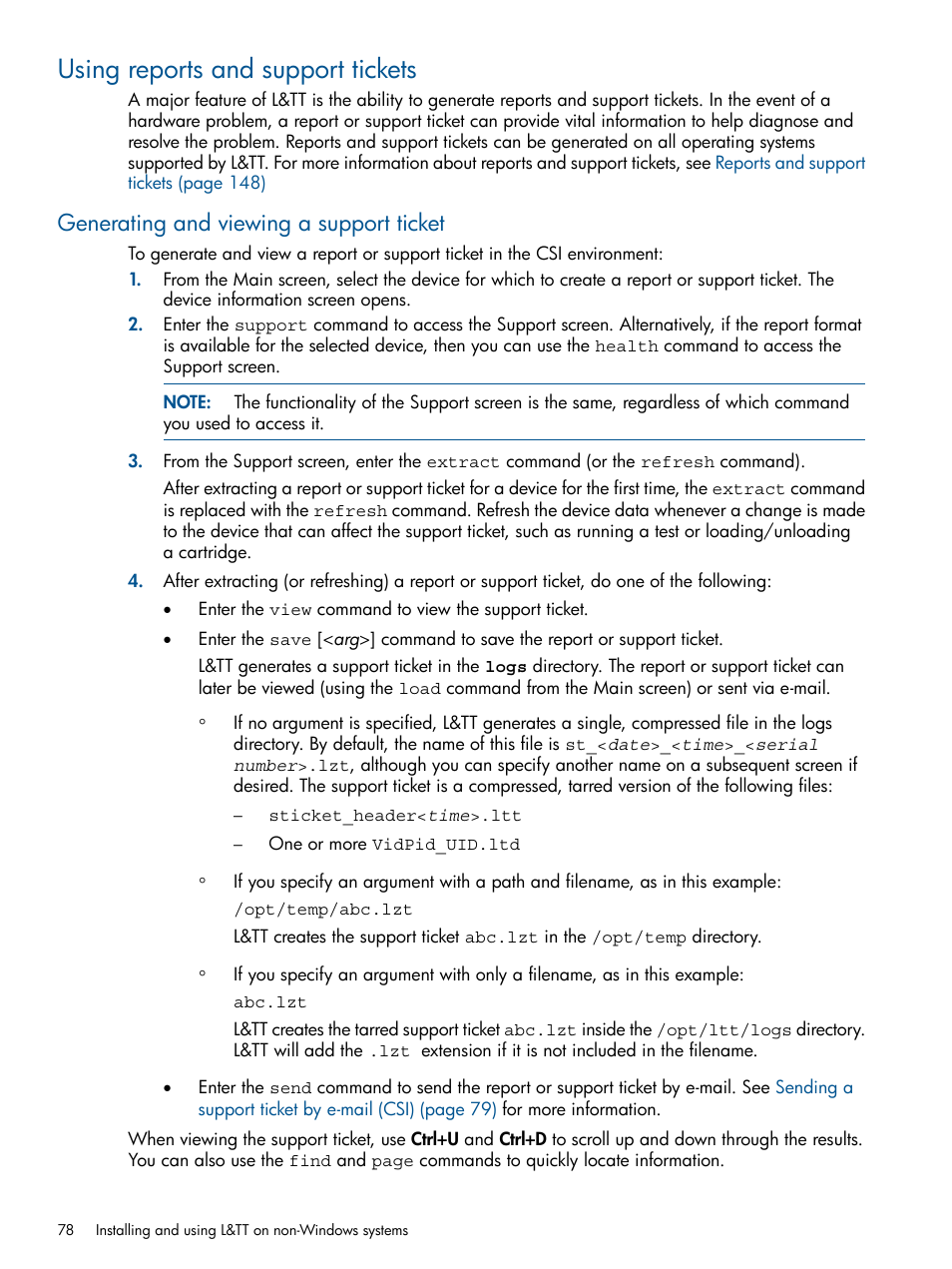 Using reports and support tickets, Generating and viewing a support ticket | HP StoreEver TapeAssure Software User Manual | Page 78 / 213