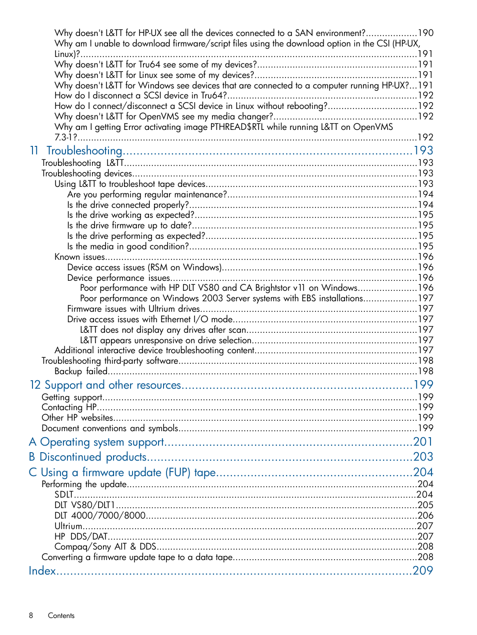 11 troubleshooting, 12 support and other resources, Index | HP StoreEver TapeAssure Software User Manual | Page 8 / 213